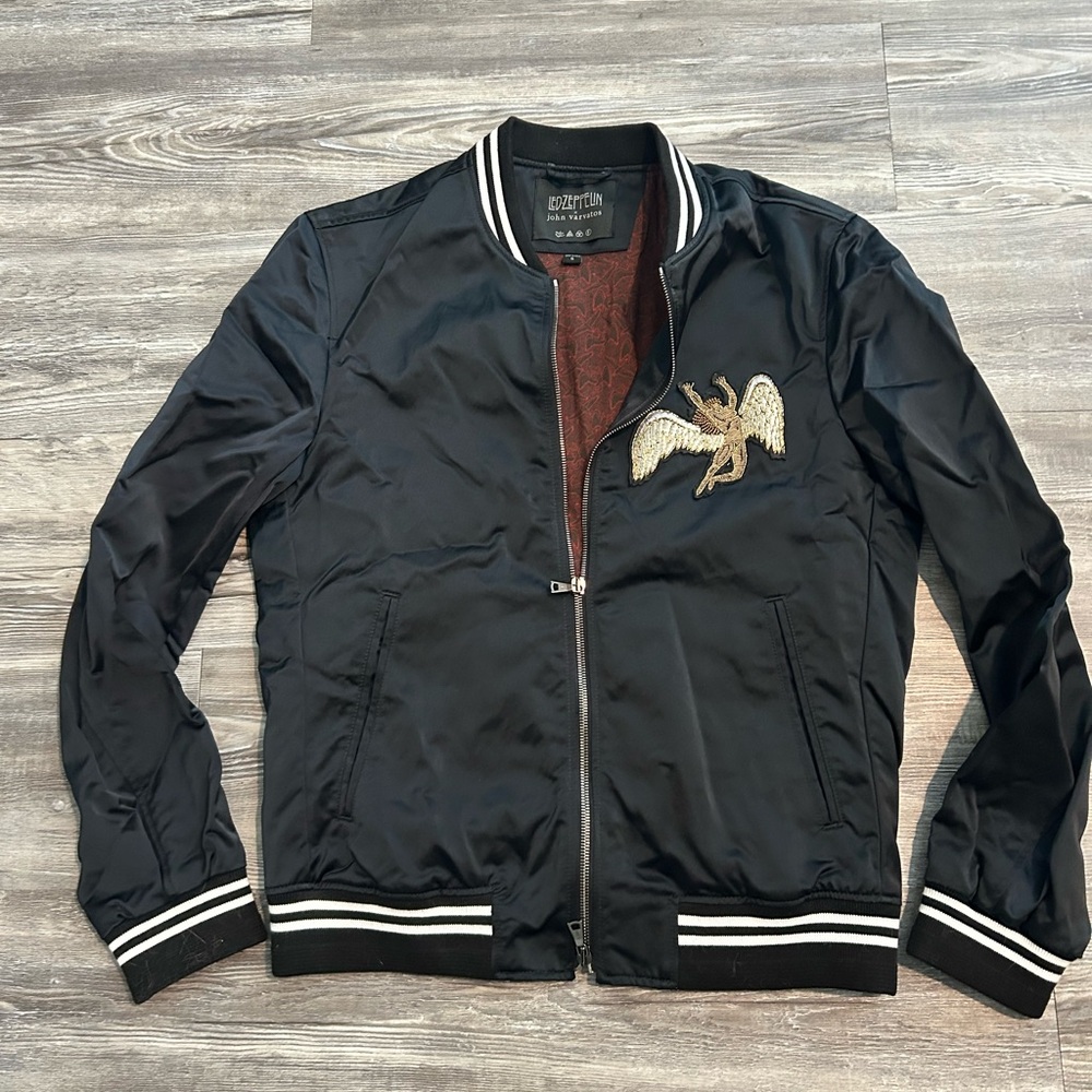 John Varvatos Black Bomber Jacket with Ribbed Accents